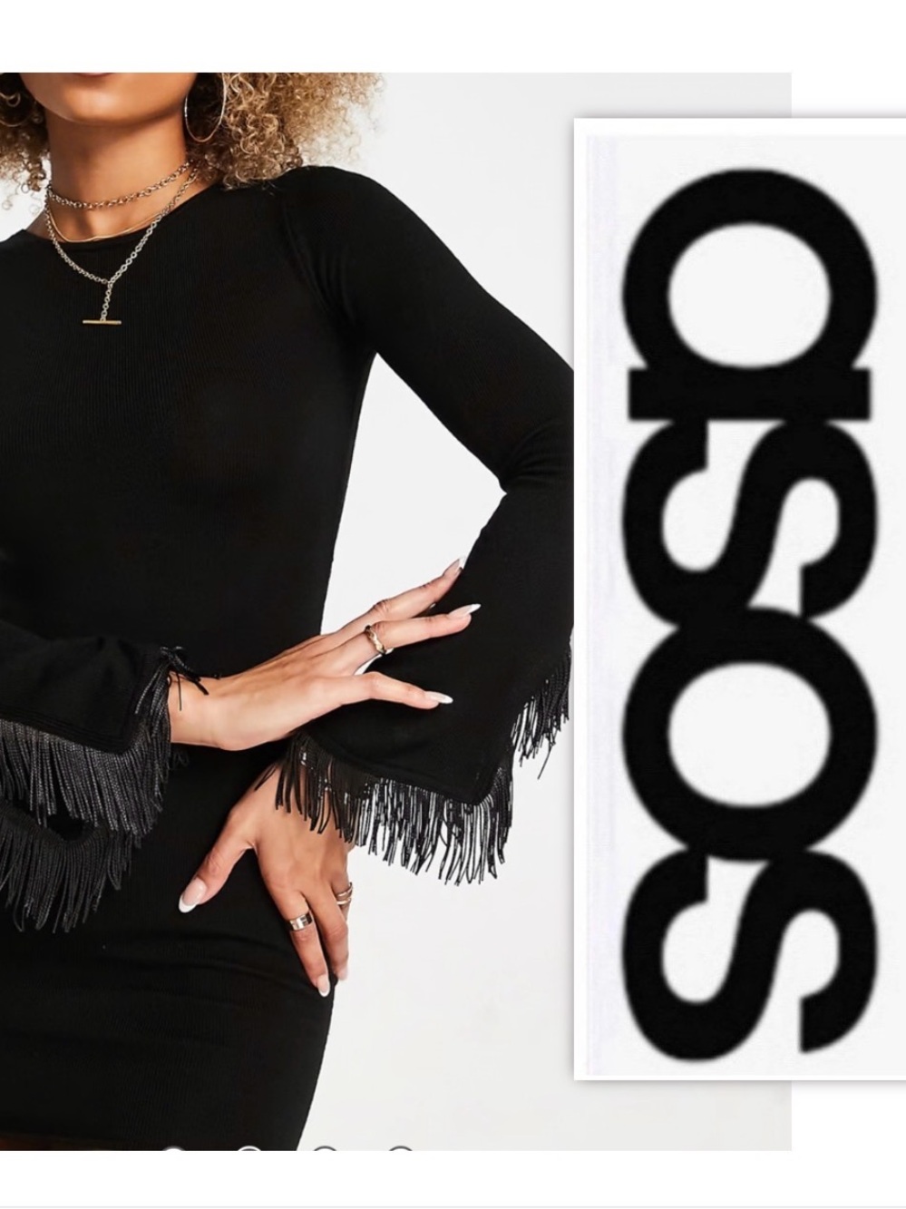 ASOS DESIGN Black Fringe Knitted Mini Dress